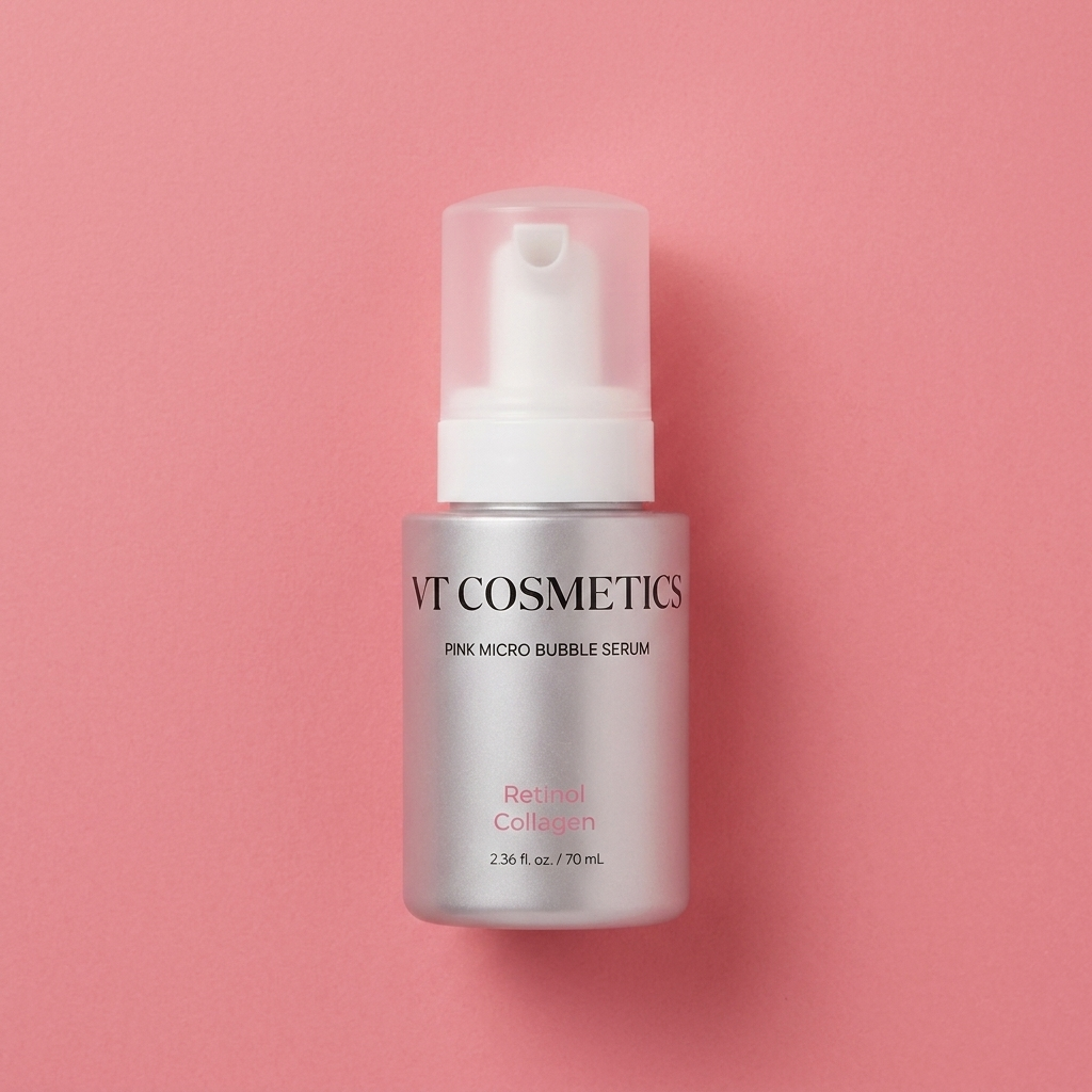 VT Reto Collagen Pink Micro Bubble Serum on pink background