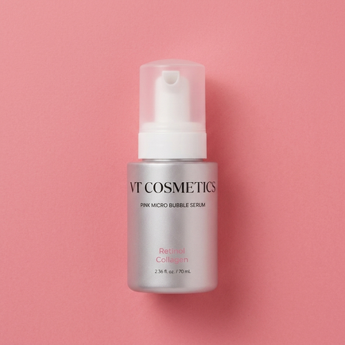 VT Reto Collagen Pink Micro Bubble Serum on pink background